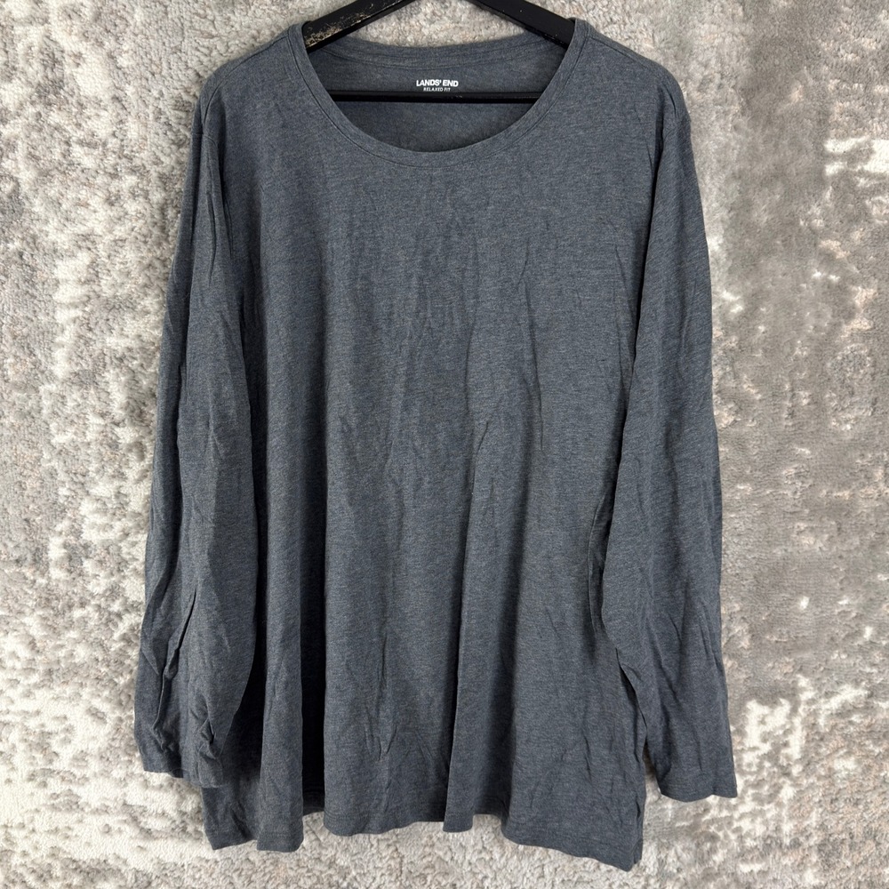Lands' End Plus Size 2X Relaxed Supima Cotton Gray Long Sleeve Women T-Shirt